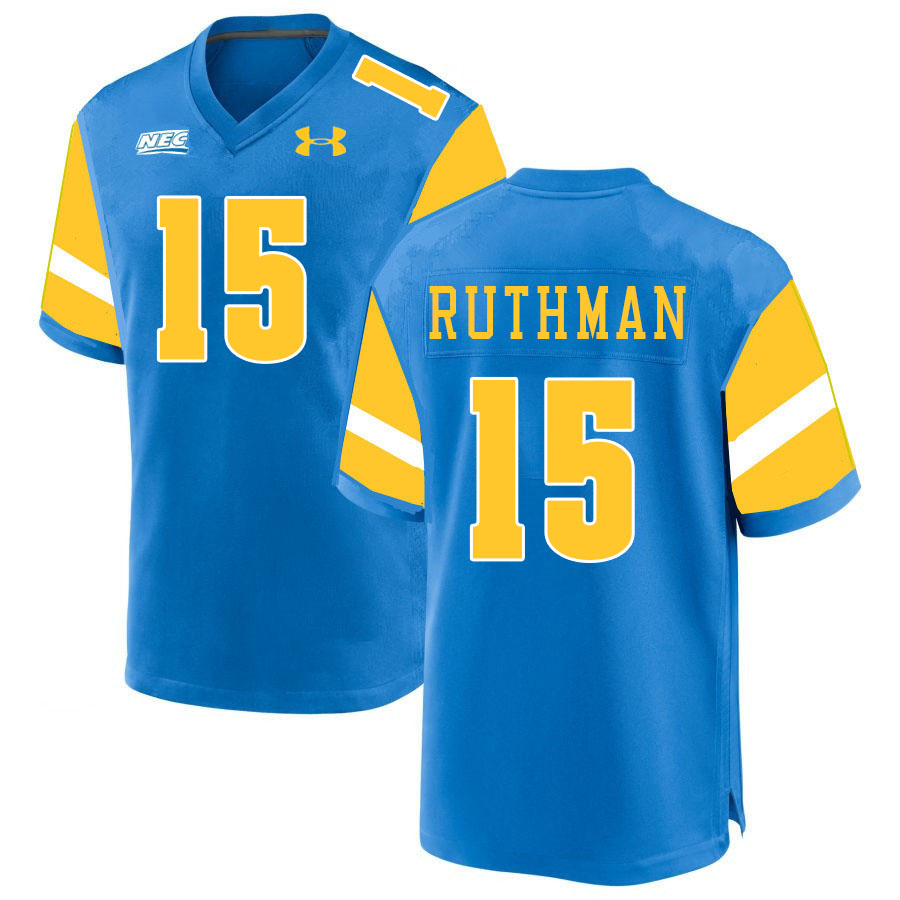 Men #15 Aaron Ruthman Long Island University Sharks College Football Jerseys Stitched-Blue